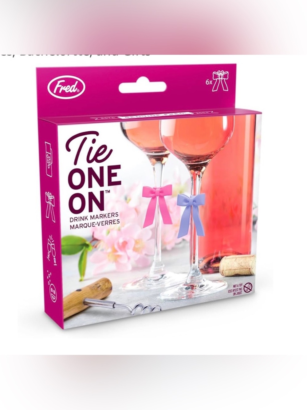 Fred Tie One On Wine Glass Bow Markers - Pink & Light Blue